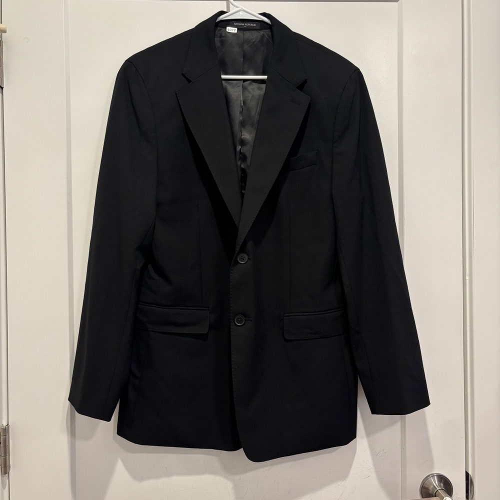 Banana Republic Mens 42R Black Tailored Fit Two Button Blazer Jacket Stretch